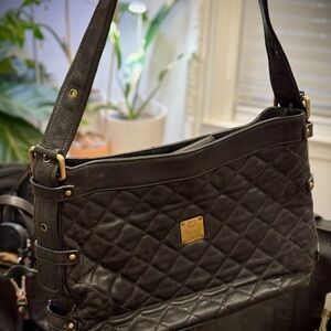 MCM Quilted Black Leather Shoulder Bag